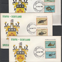 Staffa 1982 Helicopters imperf set of 6 values on 3 special covers with first day cancels