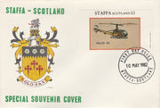 Staffa 1982 Helicopters - Hiller 12E imperf souvenir sheet on special cover with first day cancel