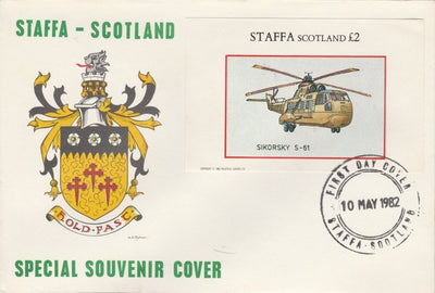 Staffa 1982 Helicopters - Sikorsky S-61 imperf deluxe sheet on special cover with first day cancel