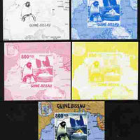 Guinea - Bissau 2010 Global Warming #5 - Penguin individual deluxe sheet - the set of 5 imperf progressive proofs comprising the 4 individual colours plus all 4-colour composite, unmounted mint