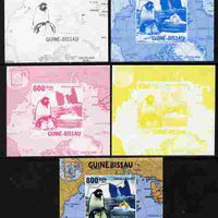 Guinea - Bissau 2010 Global Warming #5 - Penguin individual deluxe sheet - the set of 5 imperf progressive proofs comprising the 4 individual colours plus all 4-colour composite, unmounted mint