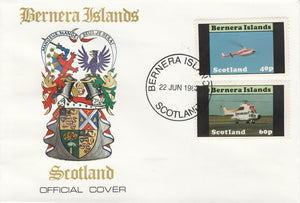 Bernera 1982 Helicopters #2 perf set of 2 on special cover with first day cancel