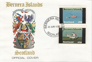 Bernera 1982 Helicopters #2 imperf set of 2 on special cover with first day cancel