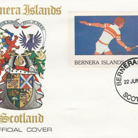 Bernera 1982 Tennis imperf souvenir sheet (£1 value) on special cover with first day cancel