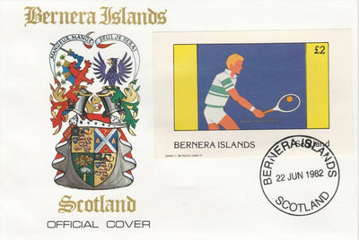 Bernera 1982 Tennis imperf deluxe sheet (£2 value) on special cover with first day cancel
