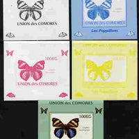 Comoro Islands 2009 Butterflies #1 individual deluxe sheet - the set of 5 imperf progressive proofs comprising the 4 individual colours plus all 4-colour composite, unmounted mint