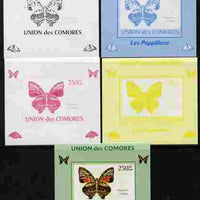 Comoro Islands 2009 Butterflies #2 individual deluxe sheet - the set of 5 imperf progressive proofs comprising the 4 individual colours plus all 4-colour composite, unmounted mint