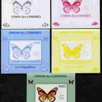 Comoro Islands 2009 Butterflies #4 individual deluxe sheet - the set of 5 imperf progressive proofs comprising the 4 individual colours plus all 4-colour composite, unmounted mint