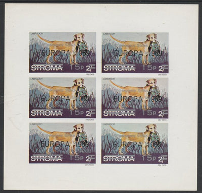 Stroma 1971 Dogs 15p on 2s (Labrador) overprinted 'Emergency Strike Post' for use on the British mainland unmounted mint complete imperf sheet of 6
