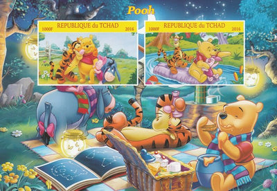 Chad 2016 Winnie the Pooh imperf sheetlet containing 2 values unmounted mint. Note this item is privately produced and is offered purely on its thematic appeal. .