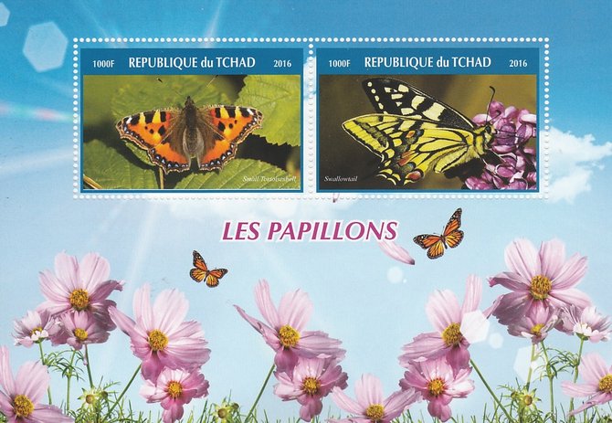 Chad 2016 Butterflies #2 perf sheetlet containing 2 values unmounted mint. Note this item is privately produced and is offered purely on its thematic appeal. .