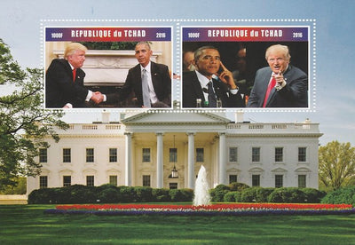 Chad 2016 Donald Trump & Barack Obama perf sheetlet containing 2 values unmounted mint. Note this item is privately produced and is offered purely on its thematic appeal. .