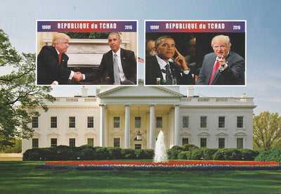 Chad 2016 Donald Trump & Barack Obama imperf sheetlet containing 2 values unmounted mint. Note this item is privately produced and is offered purely on its thematic appeal. .