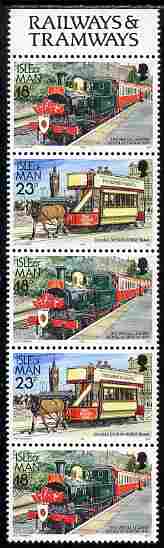 Isle of Man 1988-92 Manx Railways & Tramways booklet pane containing 18p-23p-18p-23p-18p unmounted mint SG 375ab