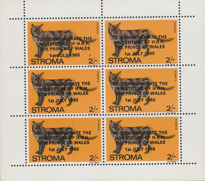 Stroma 1969 Cats 2s Burmese opt'd for Investiture of Prince of Wales complete perf sheetlet of 6 unmounted mint