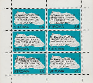 Stroma 1969 Cats 2s6d Blue Eyed White opt'd for Investiture of Prince of Wales complete perf sheetlet of 6 unmounted mint