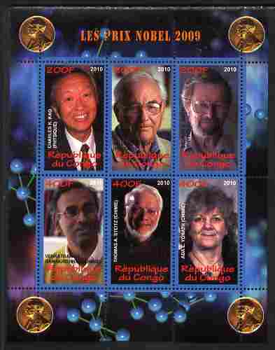 Congo 2010 Nobel Prize Winners #1 perf sheetlet containing 6 values unmounted mint