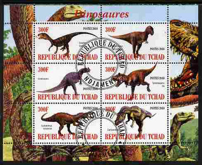 Chad 2010 Dinosaurs #1 perf sheetlet containing 6 values fine cto used