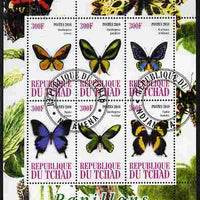 Chad 2010 Butterflies #1 perf sheetlet containing 6 values fine cto used