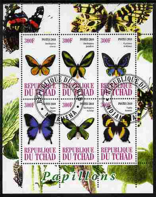 Chad 2010 Butterflies #1 perf sheetlet containing 6 values fine cto used