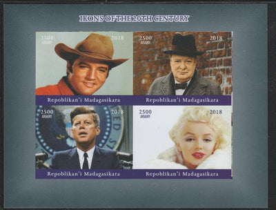 Madagascar 2018 Icons of 20th Century (Elvis, Churchill, Kennedy & Marilyn) imperf sheetlet containing 4 values unmounted mint. Note this item is privately produced and is offered purely on its thematic appeal.