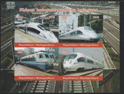 Madagascar 2018 Chinese High-Speed Trains imperf sheetlet containing 4 values unmounted mint. Note this item is privately produced and is offered purely on its thematic appeal.