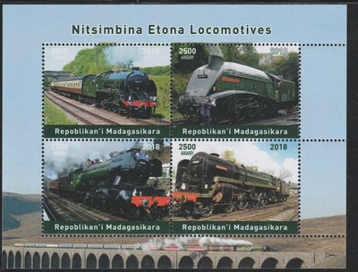 Madagascar 2018 Steam Locomotives perf sheetlet containing 4 values unmounted mint. Note this item is privately produced and is offered purely on its thematic appeal.