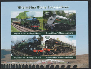 Madagascar 2018 Steam Locomotives imperf sheetlet containing 4 values unmounted mint. Note this item is privately produced and is offered purely on its thematic appeal.