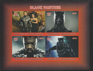 Madagascar 2018 Black Panther imperf sheetlet containing 4 values unmounted mint. Note this item is privately produced and is offered purely on its thematic appeal.