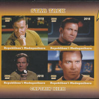 Madagascar 2018 Star Trek - Captain Kirk imperf sheetlet containing 4 values unmounted mint. Note this item is privately produced and is offered purely on its thematic appeal.