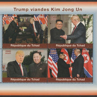 Chad 2018 Trump meets Kim Jong Un perf sheetlet containing 4 values unmounted mint. Note this item is privately produced and is offered purely on its thematic appeal, it has no postal validity