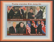 Chad 2018 Trump meets Kim Jong Un imperf sheetlet containing 4 values unmounted mint. Note this item is privately produced and is offered purely on its thematic appeal, it has no postal validity