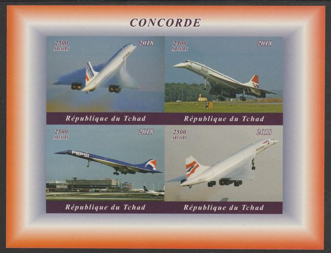 Chad 2018 Concorde imperf sheetlet containing 4 values unmounted mint. Note this item is privately produced and is offered purely on its thematic appeal, it has no postal validity