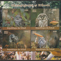 Chad 2018 Owls & Mushrooms perf sheetlet containing 4 values unmounted mint. Note this item is privately produced and is offered purely on its thematic appeal, it has no postal validity