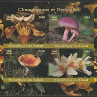 Chad 2018 Orchids & Mushrooms imperf sheetlet containing 4 values unmounted mint. Note this item is privately produced and is offered purely on its thematic appeal, it has no postal validity