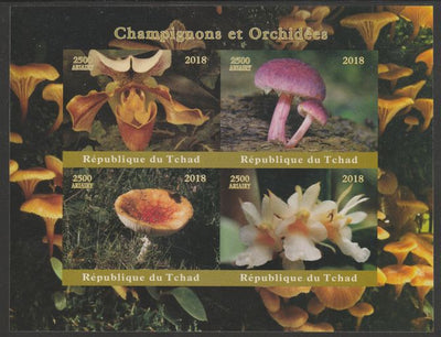 Chad 2018 Orchids & Mushrooms imperf sheetlet containing 4 values unmounted mint. Note this item is privately produced and is offered purely on its thematic appeal, it has no postal validity