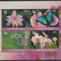 Chad 2018 Orchids & Butterflies perf sheetlet containing 4 values unmounted mint. Note this item is privately produced and is offered purely on its thematic appeal, it has no postal validity