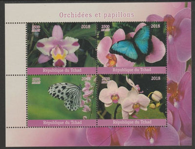 Chad 2018 Orchids & Butterflies perf sheetlet containing 4 values unmounted mint. Note this item is privately produced and is offered purely on its thematic appeal, it has no postal validity