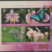 Chad 2018 Orchids & Butterflies imperf sheetlet containing 4 values unmounted mint. Note this item is privately produced and is offered purely on its thematic appeal, it has no postal validity