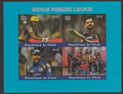 Chad 2018 Cricket - Indian Premier League imperf sheetlet containing 4 values unmounted mint. Note this item is privately produced and is offered purely on its thematic appeal, it has no postal validity