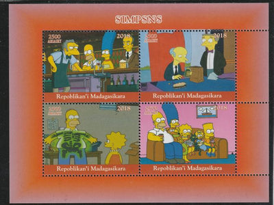 Madagascar 2018 The Simpsons perf sheetlet containing 4 values unmounted mint. Note this item is privately produced and is offered purely on its thematic appeal.
