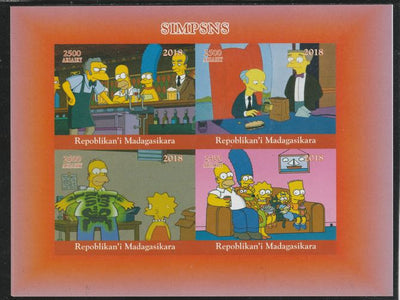 Madagascar 2018 The Simpsons imperf sheetlet containing 4 values unmounted mint. Note this item is privately produced and is offered purely on its thematic appeal.