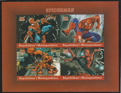 Madagascar 2018 Spiderman imperf sheetlet containing 4 values unmounted mint. Note this item is privately produced and is offered purely on its thematic appeal.
