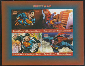 Madagascar 2018 Superman imperf sheetlet containing 4 values unmounted mint. Note this item is privately produced and is offered purely on its thematic appeal.