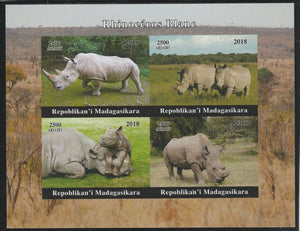 Madagascar 2018 Rhinos imperf sheetlet containing 4 values unmounted mint. Note this item is privately produced and is offered purely on its thematic appeal.