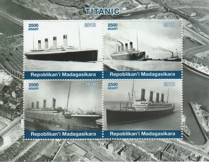 Madagascar 2018 Titanic perf sheetlet containing 4 values unmounted mint. Note this item is privately produced and is offered purely on its thematic appeal.