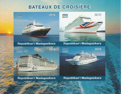 Madagascar 2018 Cruise Ships imperf sheetlet containing 4 values unmounted mint. Note this item is privately produced and is offered purely on its thematic appeal.