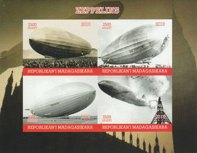 Madagascar 2018 Zeppelins imperf sheetlet containing 4 values unmounted mint. Note this item is privately produced and is offered purely on its thematic appeal.
