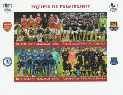 Madagascar 2018 Premier League Football Teams #1 imperf sheetlet containing 4 values unmounted mint. Note this item is privately produced and is offered purely on its thematic appeal.