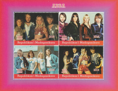 Madagascar 2018 Abba (Pop group) perf sheetlet containing 4 values unmounted mint. Note this item is privately produced and is offered purely on its thematic appeal.